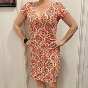 Short sleeved faux wrap dress